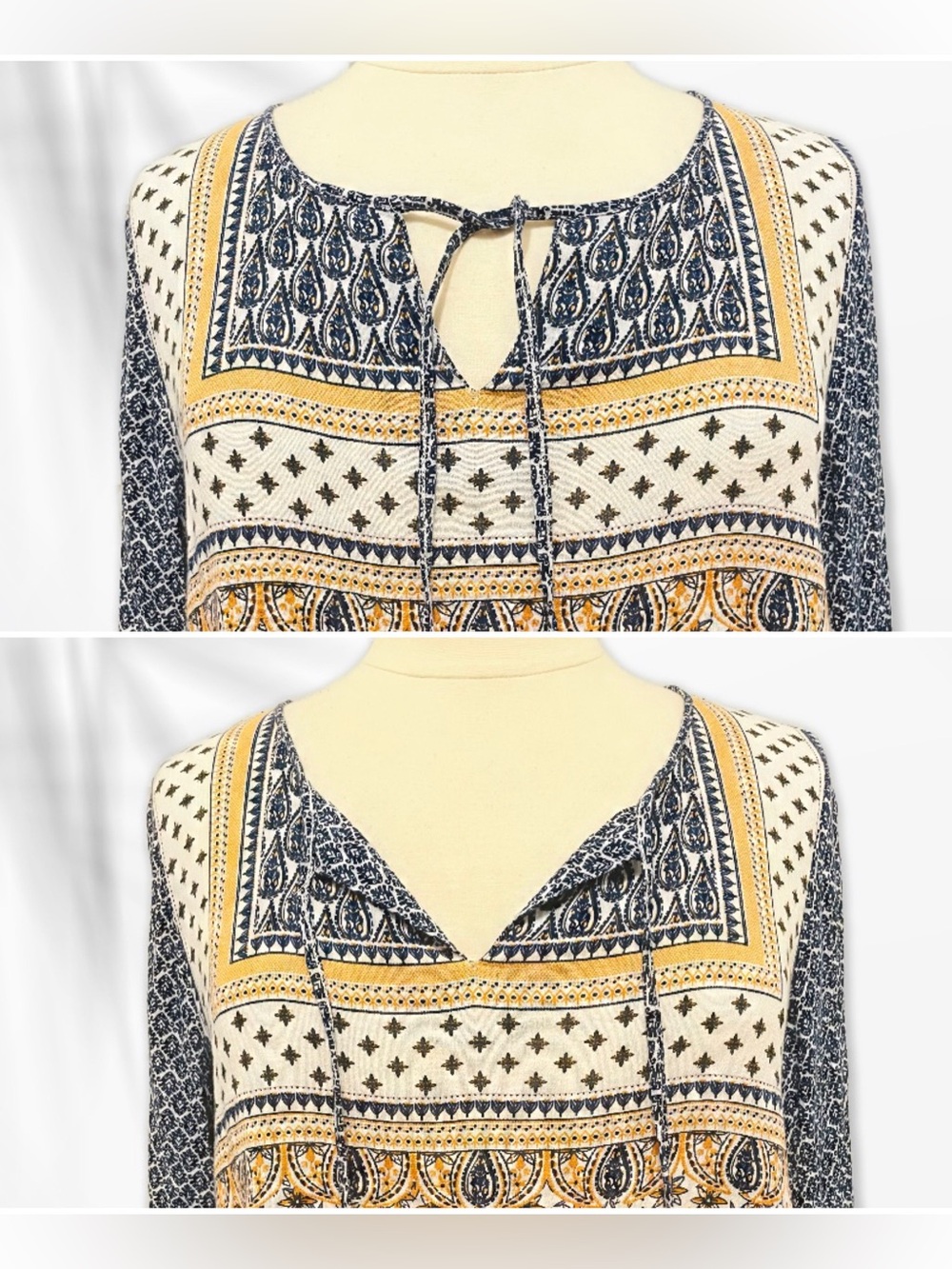 New Directions Boho Print Long-Sleeve Peasant Top P/L - Picture 3 of 16